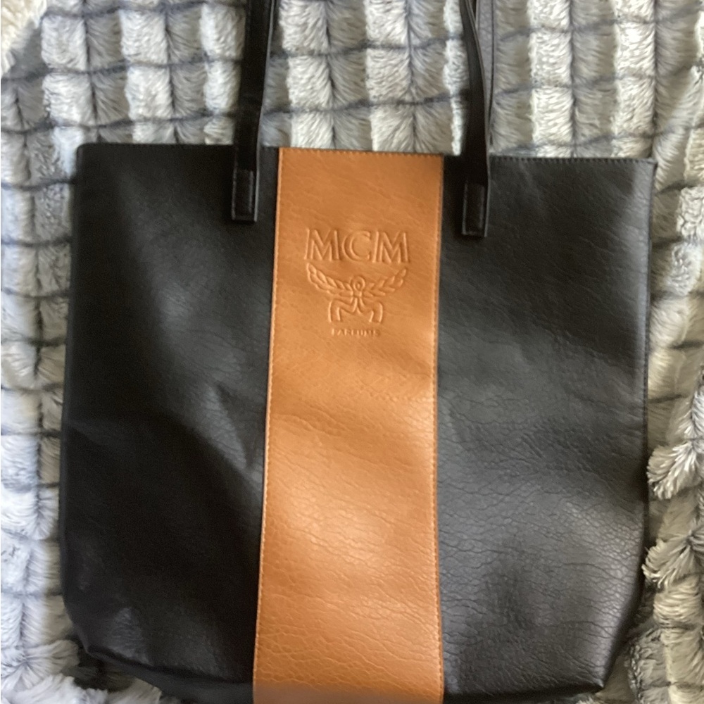 MCM Black and Tan Leather Tote Bag Perfume Line